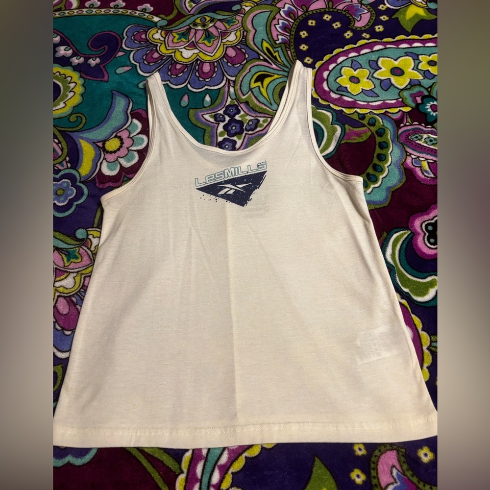 Les Mills Reebok Cream Tank Top with Purple
Logo XS